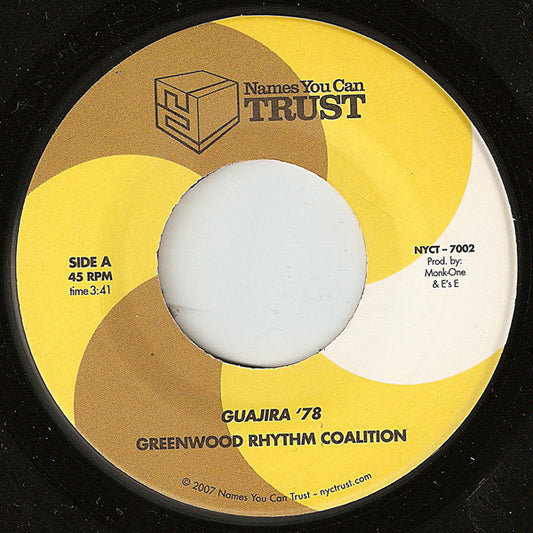 Image of Front Cover of 7" - /EX - GREENWOOD RHYTHM COALITION / GRC* VS LUZ MOB, Guajira '78 / Tabaco Y Ron (Names You Can Trust; NYCT-7002, US 2008), ,  - 2956136S