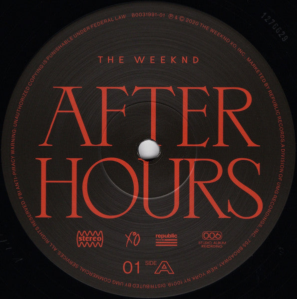 Image of Label Cover of 2xLP - VG/VG - THE WEEKND, After Hours (XO; B0031991-01, US 2020, Gatefold, 2 Inners), ,  - 2926069E