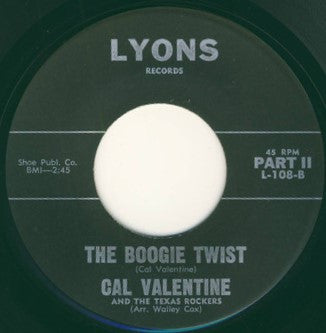 Image of Back Cover of 7" - /VG - CAL VALENTINE AND THE TEXAS ROCKERS, The Boogie Twist (Lyons Records; L-108, US 1962), Marks on disc. Plays well,  - 2956165S
