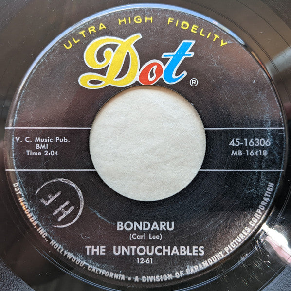 Image of Back Cover of 7" - /VG - THE UNTOUCHABLES, Bondaru / Blues In The Night (Dot Records; 45-16306, US 1961), Marks on disc. Plays well.,  - 2956166S