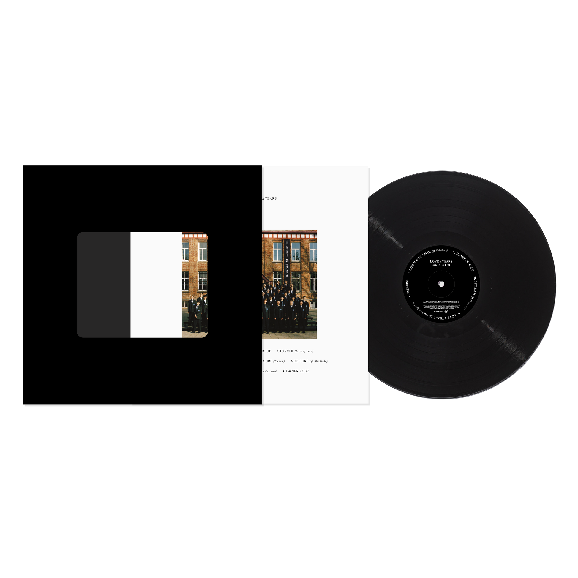 Image of Back Cover of LP - NEW/NEW - GENER8ION, Love & Tears (Iconoclast; 7522873, UK 2026, Inner), , GENERSION, the latest experimentation of the artist/producer Surkin, is a global and multidisciplinary project where music, aesthetic and fashion meet. Founder of the visual magazine 'Unite of Perish', he already released two EPs on Bromance Records and was featured in many advertising campaigns (Kenzo, Nike, Dior) and fashion shows (PacoRabanne or Louis Vuitton). Surkin is a producer and DJ, known for pu