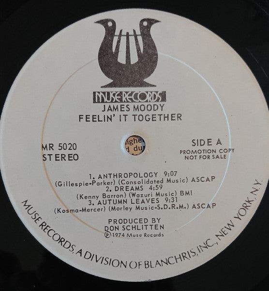 Image of Label Cover of LP - VG/VG+ - JAMES MOODY, Feelin' It Together (Muse Records; MR 5020, US 1974, Promo), Top seam is half split, edgewear, bumped corners, tracks ticked on rear sleeve by pen. ,  - 1826027E