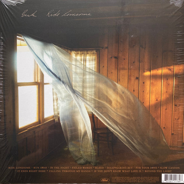 Image of Back Cover of LP - NEW/NEW - BECK, Ride Lonesome (EMI; 6111769, UK 2026, Inner, Black Vinyl), , Beck returns with Ride Lonesome, his first album of all-new material since the GRAMMY-winning Hyperspace, arriving September 18 via Capitol Records. Harkening back to the rich, atmospheric sounds of Morning Phase and Sea Change, the album reunites Beck with musicians from those acclaimed releases. Produced by Beck and mixed by Nigel Godrich, Ride Lonesome marks a compelling return to the intimate, cinema