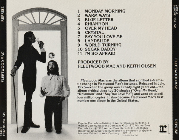Image of Back Cover of CD - VG+/VG+ - FLEETWOOD MAC, Fleetwood Mac (Reprise Records; 2281-2, USA & Europe 1984, Jewel Case), ,  - 2936047E