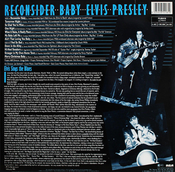 Image of Back Cover of LP - VG+/VG - ELVIS PRESLEY, Reconsider Baby (RCA; PL 85418, Europe , Blue Vinyl), ,  - 2926051E