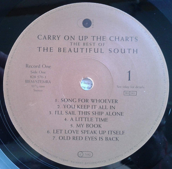 Image of Label Cover of 2xLP - VG+/VG - THE BEAUTIFUL SOUTH, Carry On Up The Charts - The Best Of The Beautiful South (Go! Discs; 828 569-1, Europe 1994, Hype Stickered Sleeve, 2 Inners), Light marks from inners, now in poly-lined, plays with background noise in a couple of places. Minor wear to sleeve opening.,  - 2916159C