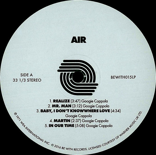 Image of Label Cover of LP - VG+/VG+ - AIR, Air (Be With Records ; BEWITH015LP, UK 2016 Reissue, Die Cut Unipak Gatefold, 180 Gram Vinyl), Strong VG+,  - 2926162E
