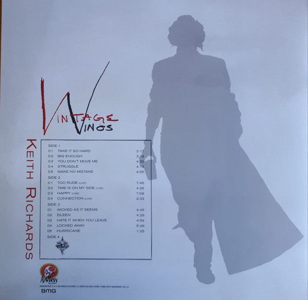Image of Back Cover of 2xLP - EX/EX - KEITH RICHARDS, Vintage Winos (BMG; 538876590,  2023 Reissue, Gatefold, 3 Prints, Record Store Day 2023, Apple Red in Black Vinyl, Side 4 Etched), ,  - 2926154E