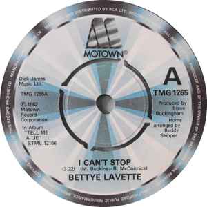Image of Label Cover of 7" - VG/VG - BETTYE LAVETTE, I Can't Stop / Either Way We Lose (Motown; TMG 1265, UK 1982, Picture sleeve), Light marks. Ringwear on sleeve.,  - 2926106E