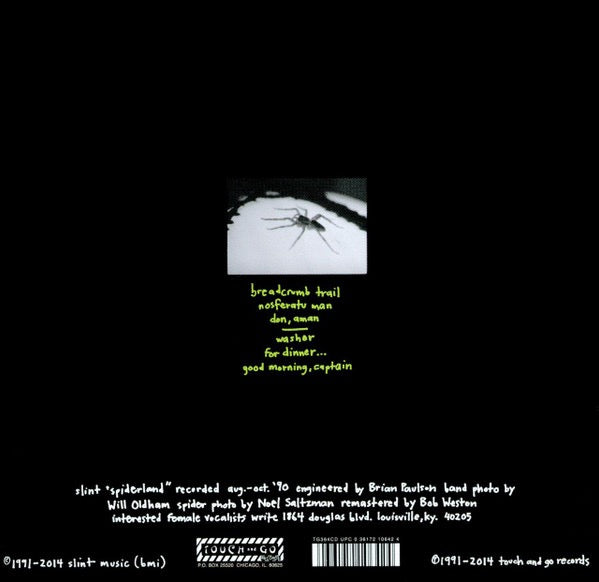 Image of Back Cover of 2xCD - VG+/VG - SLINT, Spiderland (Touch And Go; TG364CD, US 2014 Reissue, Gatefold Card Sleeve, Inner & Insert), ,  - 2916267C