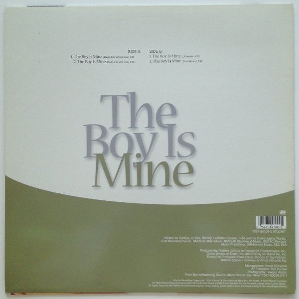 Image of Back Cover of 12" - VG/VG+ - BRANDY & MONICA, The Boy Is Mine (Atlantic; 7567-84109-0, UK 1998, Picture Sleeve), Sleeve has sticker ghost and light scuffs on front,  - 2916234C