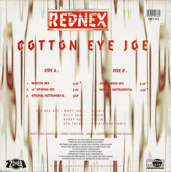 Image of Back Cover of 12" - VG/VG - REDNEX, Cotton Eye Joe (Internal Affairs Recording Co.; KGB T 016, UK 1994, Picture Sleeve), ,  - 2916257C
