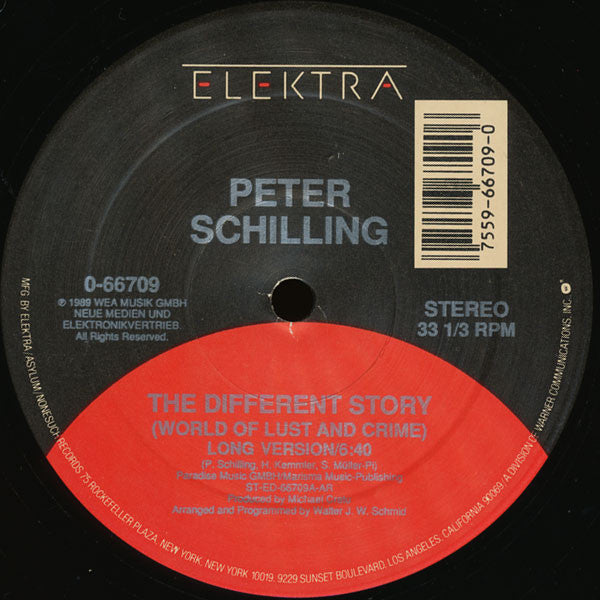 Image of Back Cover of 12" - VG/VG+ - PETER SCHILLING, The Different Story (World Of Lust And Crime) (Elektra; 0-66709, US 1989, Company Sleeve), ,  - 2916259C