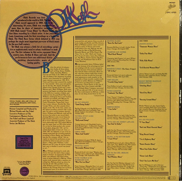 Image of Back Cover of 2xLP - VG/VG+ - VARIOUS, Okeh Chicago Blues (Epic; EPC 22123, UK 1982, Gatefold), Sleeve has edge wear,  - 2916304C