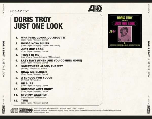 Image of Back Cover of CD - VG+/VG+ - DORIS TROY, Just One Look & Other Memorable Selections (Atlantic; 8122-79702-7, Europe 2014 Reissue, Jewel Case, No Obi), ,  - 2916274C