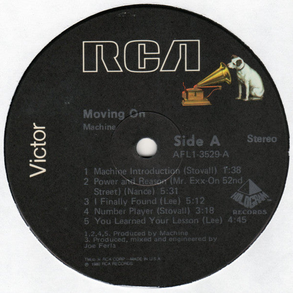 Image of Label Cover of LP - VG/VG - MACHINE, Moving On (RCA Victor; AFL1-3529, US 1980, Inner), Sleeve has ring and edge wear, sticker ghost on front. Inner has split,  - 2916329C