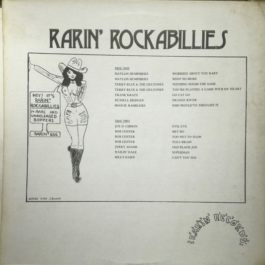 Image of Front Cover of LP - VG+/VG+ - VARIOUS, Rarin' Rockabilly - Rare & Unreleased Rockabilly & Country Rock from 1956-1959 (Rarin' Records; RARIN' 666A, US 1978), ,  - 2926192E