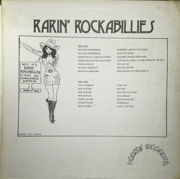 Image of Front Cover of LP - VG+/VG+ - VARIOUS, Rarin' Rockabilly - Rare & Unreleased Rockabilly & Country Rock from 1956-1959 (Rarin' Records; RARIN' 666A, US 1978), ,  - 2926192E