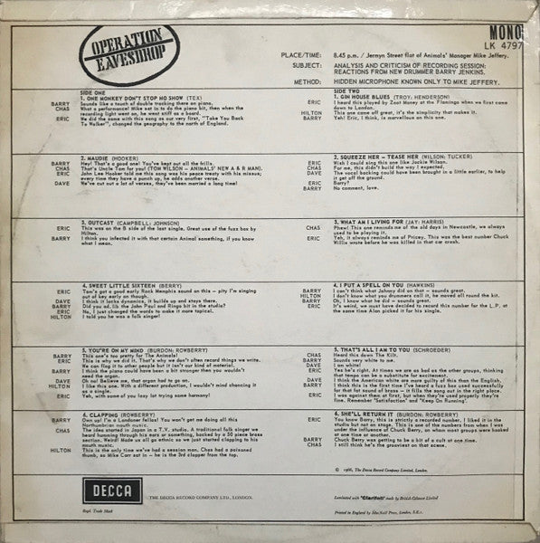 Image of Back Cover of LP - VG/VG - THE ANIMALS, Animalisms (Decca; LK 4797, UK 1966, Laminated Flipback Sleeve, Mono), Discoloured Sleeve, Edge Wear,  - 2946224S