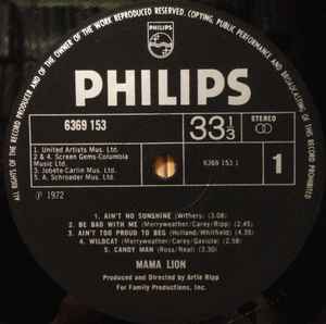 Image of Label Cover of LP - VG/VG+ - MAMA LION, Preserve Wildlife (Philips; 6369 153, UK 1972, Die Cut Gatefold Sleeve), Two bars broken.,  - 2926082E