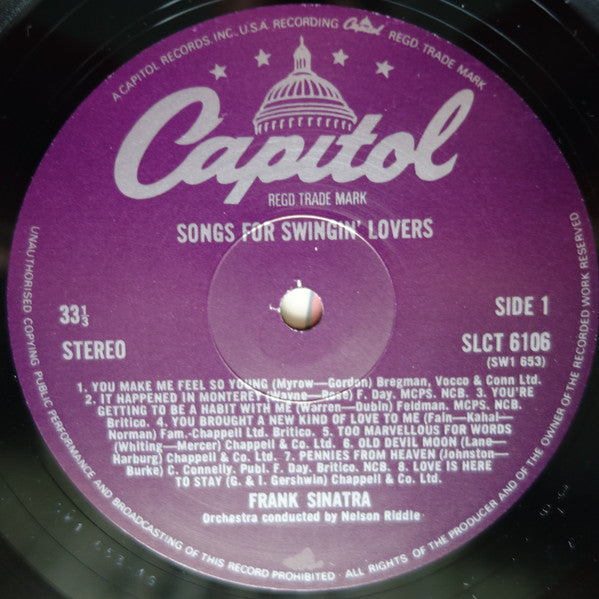Image of Label Cover of LP - VG+/VG+ - FRANK SINATRA, Songs For Swingin' Lovers (Capitol Purple; SLCT 6106, UK 1978), WOL.,  - 2926251E