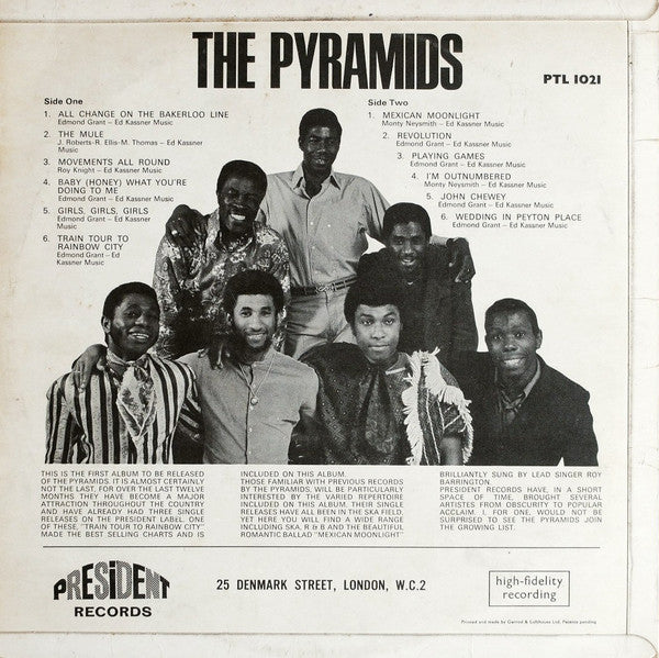 Image of Back Cover of LP - VG/VG+ - THE PYRAMIDS, The Pyramids (President Records; PTL 1021, UK 1968, Flipback Laminated Front Sleeve), Conservatice grading, nice shiny disc. Light wear on sleeve.,  - 2946232S
