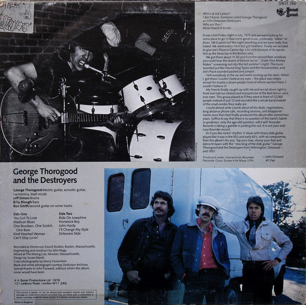 Image of Back Cover of LP - VG+/VG - GEORGE THOROGOOD AND THE DESTROYERS*, George Thorogood And The Destroyers (Sonet; SNTF 760, UK 1978), ,  - 2926252E