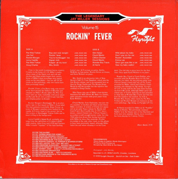 Image of Back Cover of LP - VG/VG+ - VARIOUS, Rockin' Fever (Flyright Records; FLY LP 540, UK 1978, Picture Sleeve), ,  - 2926310E