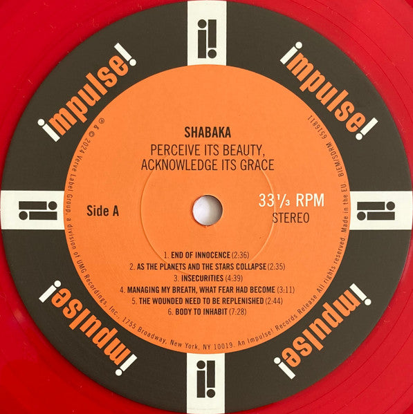 Image of Label Cover of LP - VG+/EX - SHABAKA, Perceive Its Beauty, Acknowledge Its Grace (Impulse!; 6516811, Worldwide 2024, Gatefold, Red Vinyl), Opened from sealed.,  - 2946193S