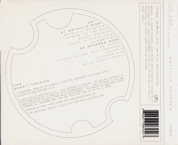 Image of Back Cover of 2xCD - VG/G+ - THE ORB FEATURING DAVID GILMOUR, Metallic Spheres (Columbia; 88697 79645 2, Europe 2010, Double Digipak), Shelf Wear,  - 2916382C