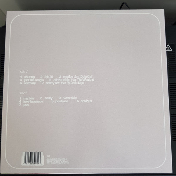 Image of Back Cover of LP - VG/M - ARIANA GRANDE, Positions (Republic Records; 00602435450902, Europe 2021 Reissue, Inner, Limited Edition, Glow In The Dark), Unopened but sleeve has creases and ringwear.,  - 2926254E