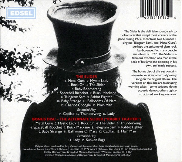 Image of Back Cover of 2xCD - VG/G+ - T. REX, The Slider (Edsel Records; MEDCD 715, Europe 2002 Reissue, Double Digipak, Booklet), Shelf Wear,  - 2916399C