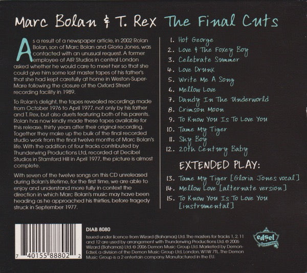 Image of Back Cover of CD - VG/VG+ - MARC BOLAN & T. REX, The Final Cuts (Edsel Records; DIAB 8080, UK 2006, Card Slipcase with Jewel Case inside, Booklet), Shelf Wear,  - 2916400C