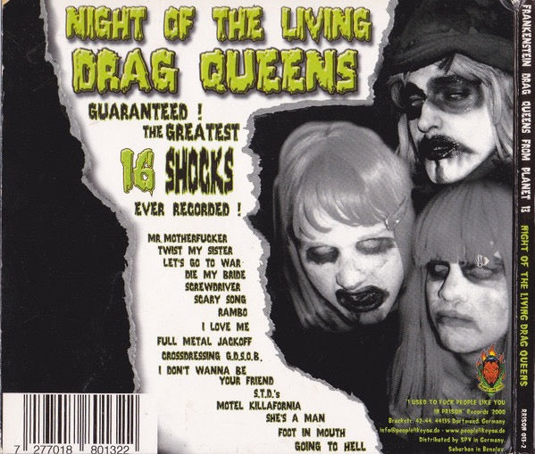 Image of Back Cover of CD - VG+/VG+ - FRANKENSTEIN DRAG QUEENS FROM PLANET 13, Night Of The Living Drag Queens (I Used To Fuck People Like You In Prison Records ; PRISON 013-2, Europe 2000 Reissue, Digipak, Booklet), ,  - 2916401C