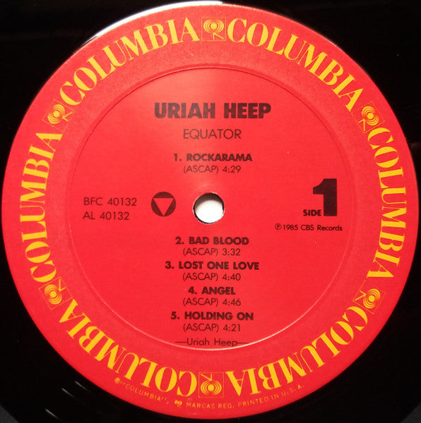 Image of Label Cover of LP - VG/VG - URIAH HEEP, Equator (Columbia; BFC 40132, US 1985, Promo Stamped Back Sleeve), ,  - 2946246S