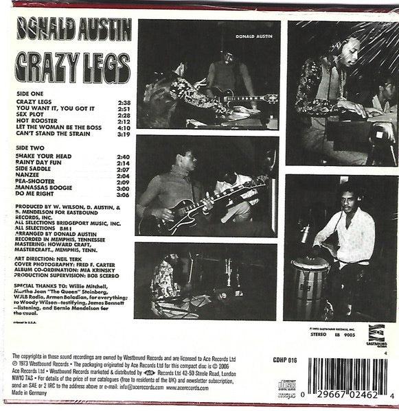 Image of Back Cover of CD - VG+/EX - DONALD AUSTIN, Crazy Legs (Westbound Records; CDHP 016, UK 2006 Reissue, Card Sleeve, Inner), Opened Instore, Still In Shrinkwrap,  - 2916427C