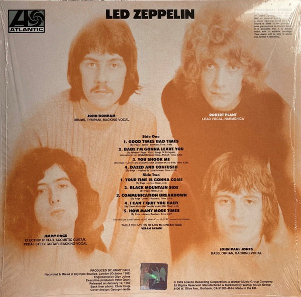 Image of Back Cover of LP - VG/VG+ - LED ZEPPELIN, Led Zeppelin (Atlantic; 8122796641, Europe 2014 Reissue, BF/BD), Hype sticker stuck on sleeve, one long scratch/crease on rear.,  - 2916441C