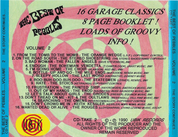 Image of Back Cover of CD - VG+/VG+ - VARIOUS, The Best Of Pebbles (Volume 2) (Ubik Records; CD-TAKE 2, UK 1990, Jewel Case), ,  - 2936155E