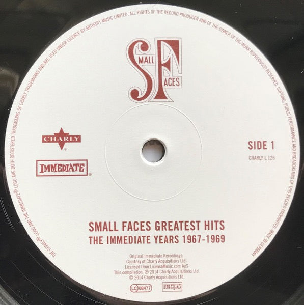 Image of Label Cover of LP - VG+/VG - SMALL FACES, Greatest Hits The Immediate Years 1967 - 1969 (Charly Records; CHARLY L 126, Europe 2014, Inner, Mono), ,  - 2916445C