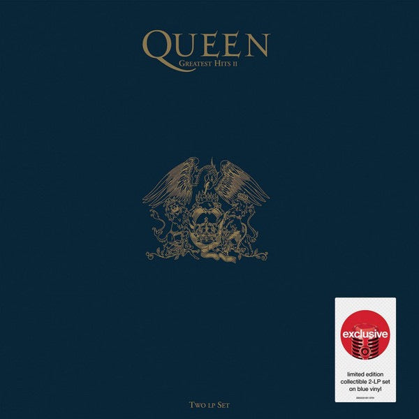 Image of Front Cover of 2xLP - G+/VG+ - QUEEN, Greatest Hits II (Hollywood Records; D003627401, US 2020 Reissue, Gold Foil Embossed Gatefold, 2 Inners, Blue Vinyl. 1/2 SPEED), Sleeve has lots of wear & a corner crease.,  - 2916448C