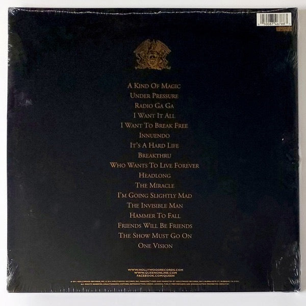 Image of Back Cover of 2xLP - G+/VG+ - QUEEN, Greatest Hits II (Hollywood Records; D003627401, US 2020 Reissue, Gold Foil Embossed Gatefold, 2 Inners, Blue Vinyl. 1/2 SPEED), Sleeve has lots of wear & a corner crease.,  - 2916448C