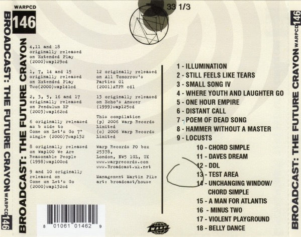 Image of Back Cover of CD - VG+/VG+ - BROADCAST, The Future Crayon (Warp Records; WARPCD 146, UK 2006, Jewel Case), ,  - 2916471C