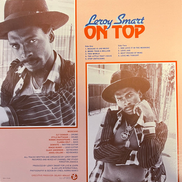 Image of Back Cover of LP - VG+/VG+ - LEROY SMART, On Top (Live & Learn Records; LL LP 003, Canada 2000s Reissue, Black/white/gray labels dated 1982), ,  - 2946276S