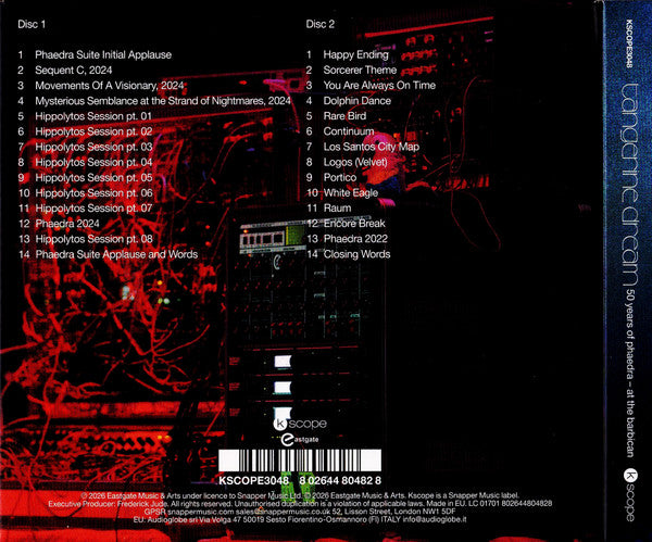 Image of Back Cover of 2xCD - VG+/VG+ - TANGERINE DREAM, 50 Years Of Phaedra - At The Barbican (Kscope; KSCOPE3048, UK 2026, Double Digipak, Booklet), ,  - 2936165E