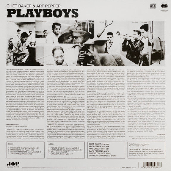 Image of Back Cover of LP - VG+/VG - CHET BAKER AND ART PEPPER, Playboys (Jazz Wax Records; JWR 4533 , UK 2010 Reissue), Light Marks only.,  - 2916489C