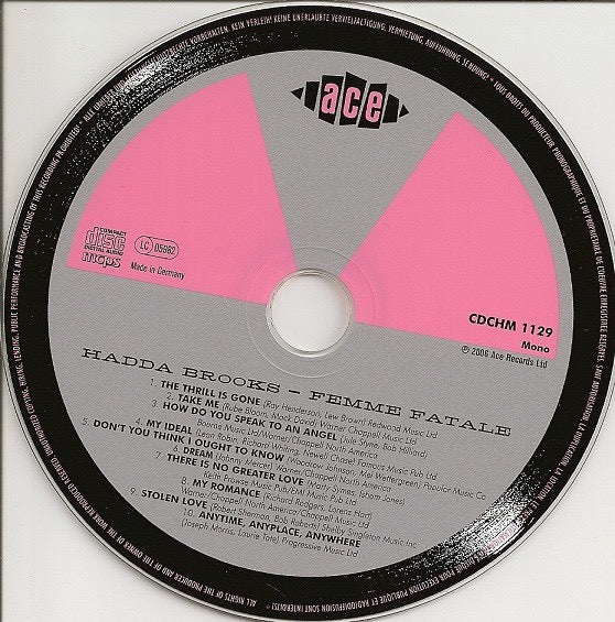 Image of Label Cover of CD - VG+/EX - HADDA BROOKS, Femme Fatale (Ace; CD CHM 1129, UK 2006 Reissue, Card Sleeve), Opened Instore, Still In Shrinkwrap,  - 2916482C