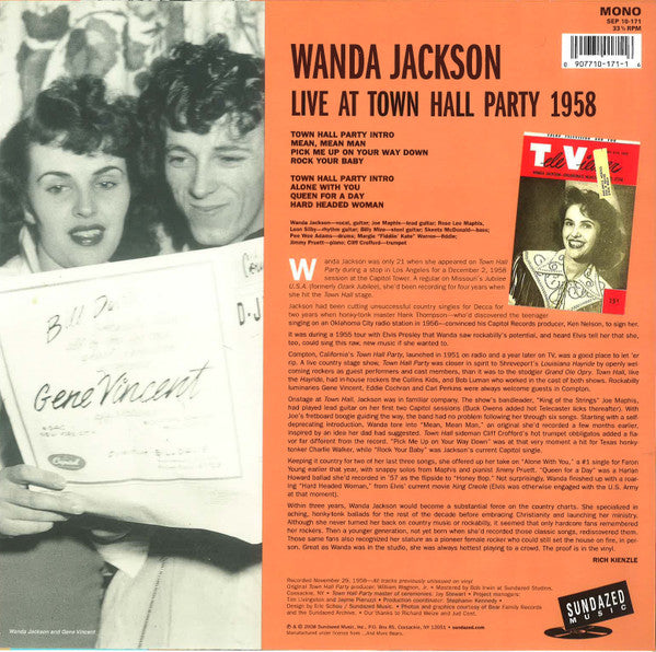Image of Back Cover of 10" - VG+/VG+ - WANDA JACKSON, Live At Town Hall Party 1958 (Sundazed Music; SEP 10-171, US 2008, Picture Sleeve), Still In Opened Shrinkwrap,  - 2926334E