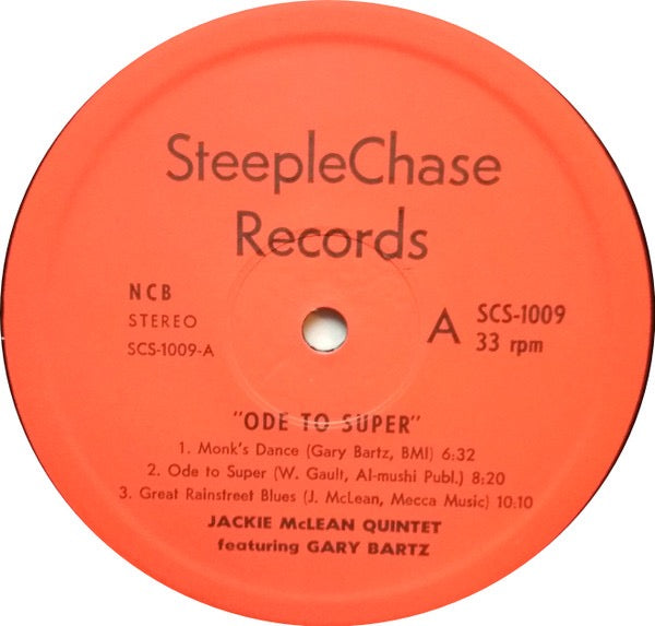 Image of Label Cover of LP - VG/G - JACKIE MCLEAN FEATURING GARY BARTZ, Ode To Super (SteepleChase; SCS-1009, Denmark 1973), Lots of marks but plays through with surface noise! Creases to sleeve.,  - 3016011C