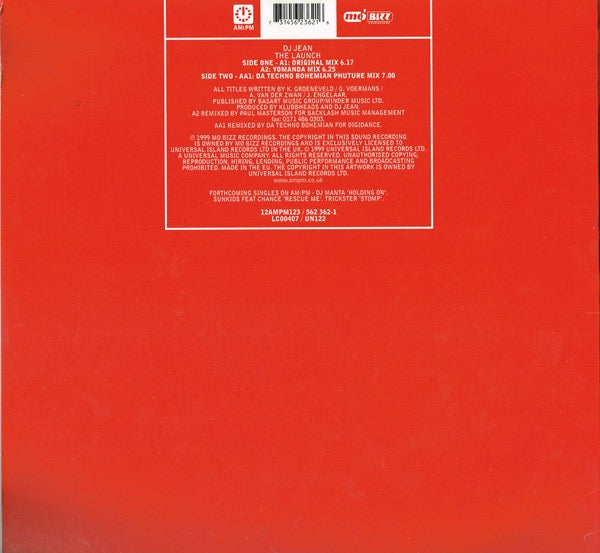 Image of Back Cover of 12" - VG+/VG - DJ JEAN, The Launch (AM:PM; 12AMPM123, UK 1999, Die Cut Coampny Titled Sleeve), Sticker ghost.,  - 3016029C
