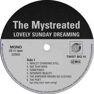 Image of Label Cover of LP - VG/VG+ - THE MYSTREATED, Lovely Sunday Dreaming (Twist Records; TWIST BIG 10, Germany 1999, Mono), Top edge seam split,  - 3046004S